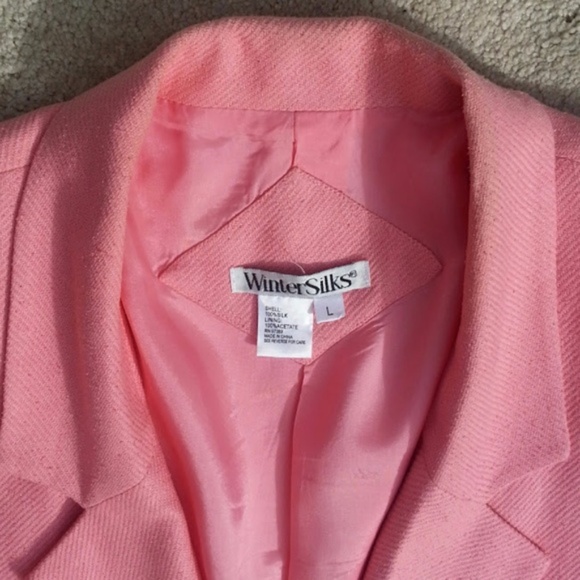 WinterSilks Light Salmon/Coral-colored Raw Silk Blazer Jacket sz LG - Picture 4 of 5
